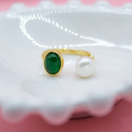 ANILLO OJO DE TIGRE Y PERLA BLANCA