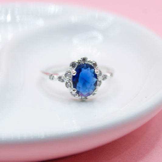 ANILLO ZIRCONIA AZUL OVALADA PEQUEÑA .925