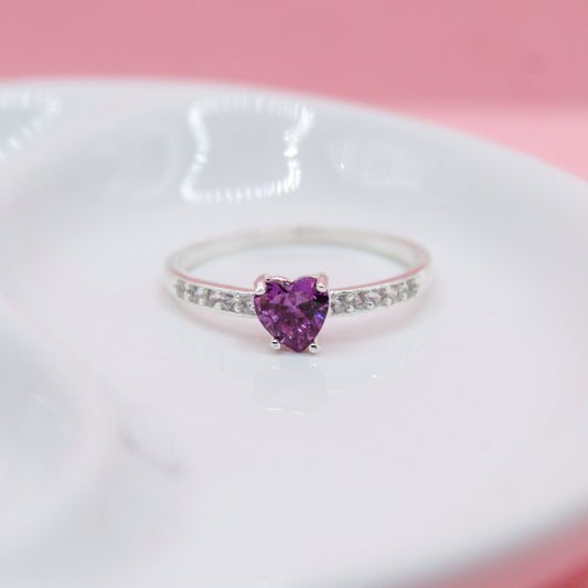 ANILLO CORAZÓN ZIRCONIA MORADA CON BANDA ZIRCONIAS