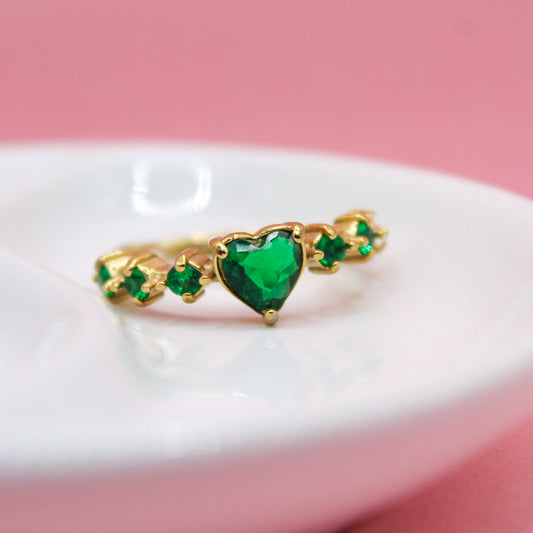 ANILLO CORAZÓN ZIRCONIAS VERDES