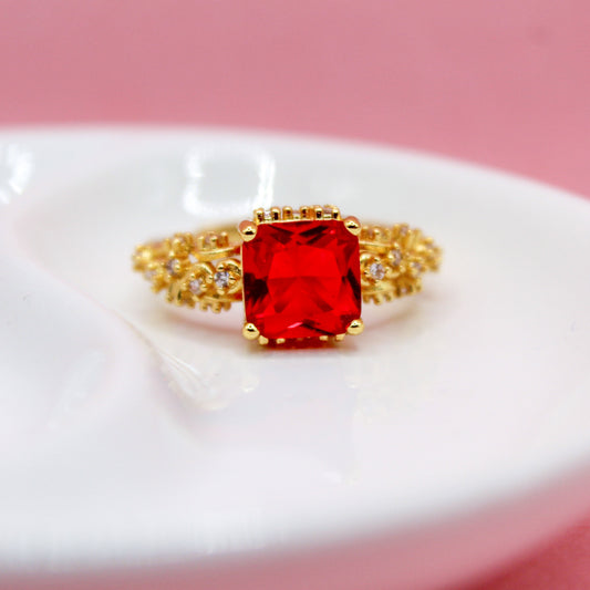 ANILLO ZIRCONIA ROJA CUADRADA