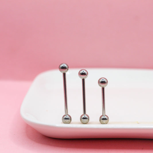 PIERCING RECTO PLATEADO BOLA MEDIANA 316L