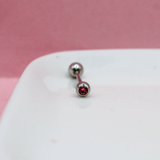 PIERCING RECTO LISO ZIRCONIA ROSA BOLA GRANDE 316L