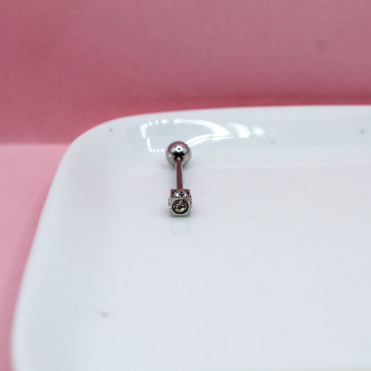 PIERCING RECTO CON CUBO Y ZIRCONIAS BLANCAS BOLA GRANDE 316L