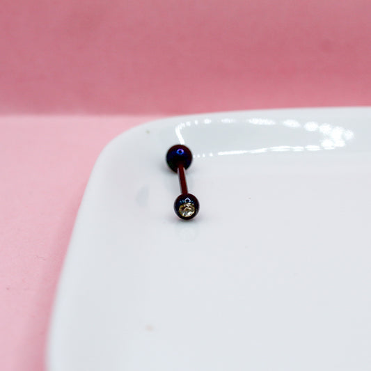 PIERCING NEGRO RECTO LISO ZIRCONIA BLANCA BOLA GRANDE 316L