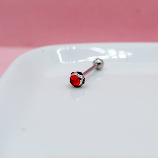 PIERCING PLATEADO RECTO ZIRCONIA ROJA 316L