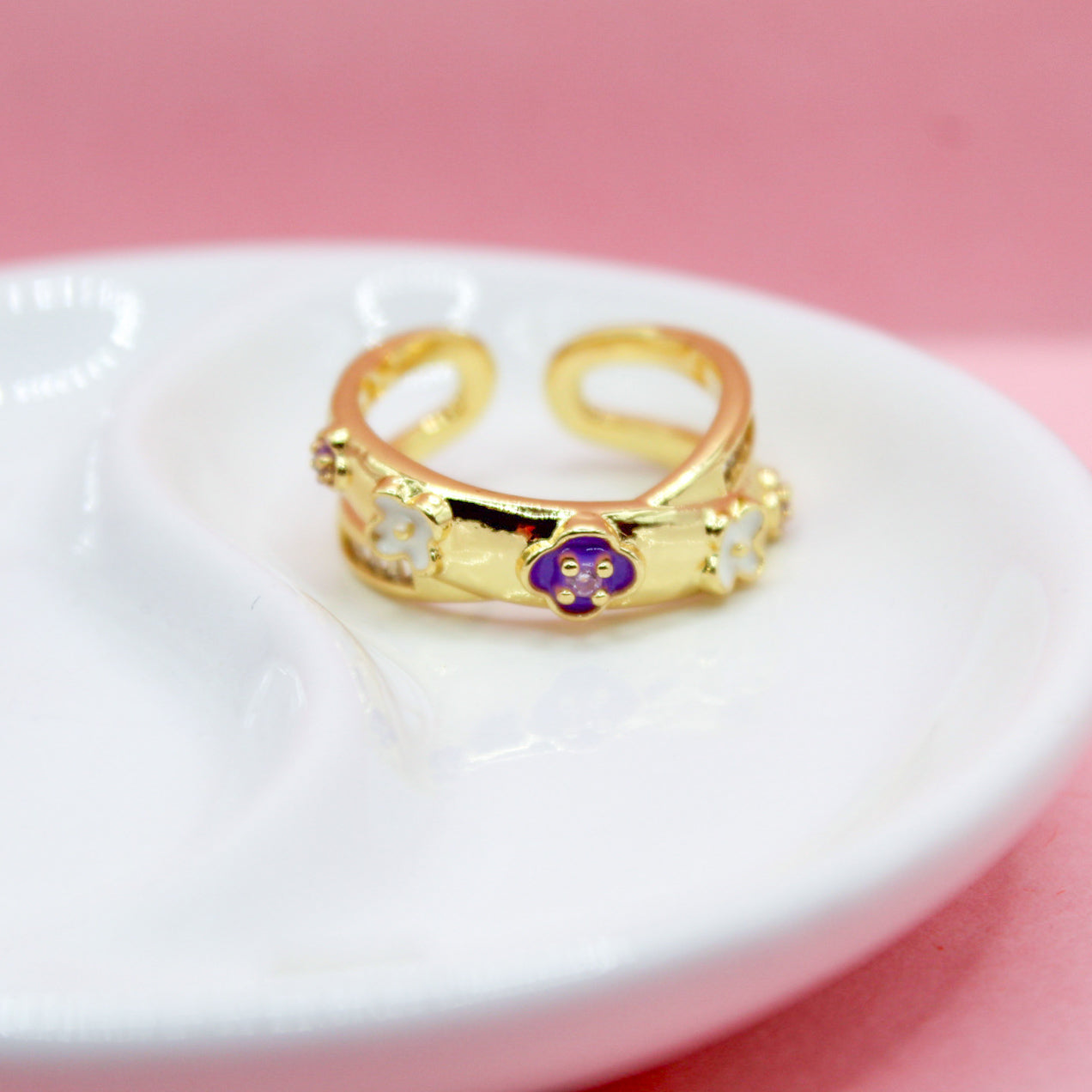 ANILLO TRÉBOL COLORES CON ZIRCONIAS BLANCAS