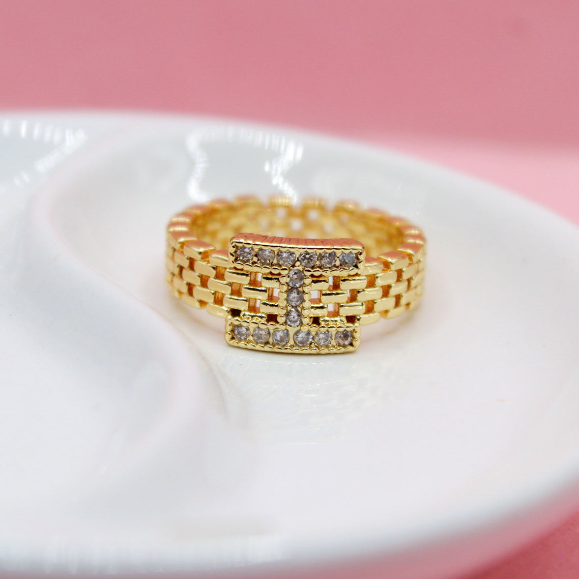 ANILLO H CON ZIRCONIAS BANDA TEJIDO ROLEX