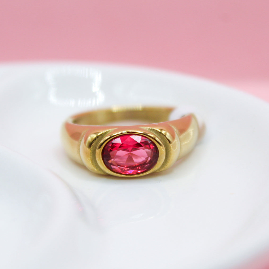 ANILLO ZIRCONIA ROSA OVALADA
