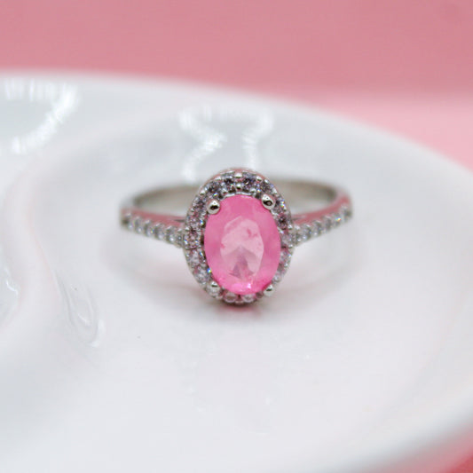 ANILLO PARAIBA ROSA OVALADA PLATA ITALIANA .925