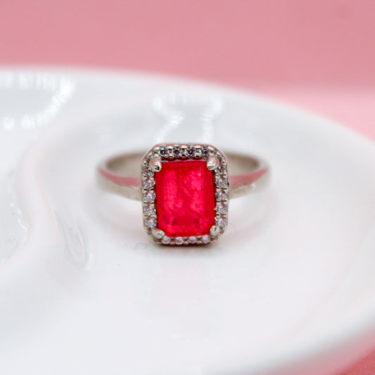 ANILLO PARAIBA ROJA CUADRADA PLATA ITALIANA .925
