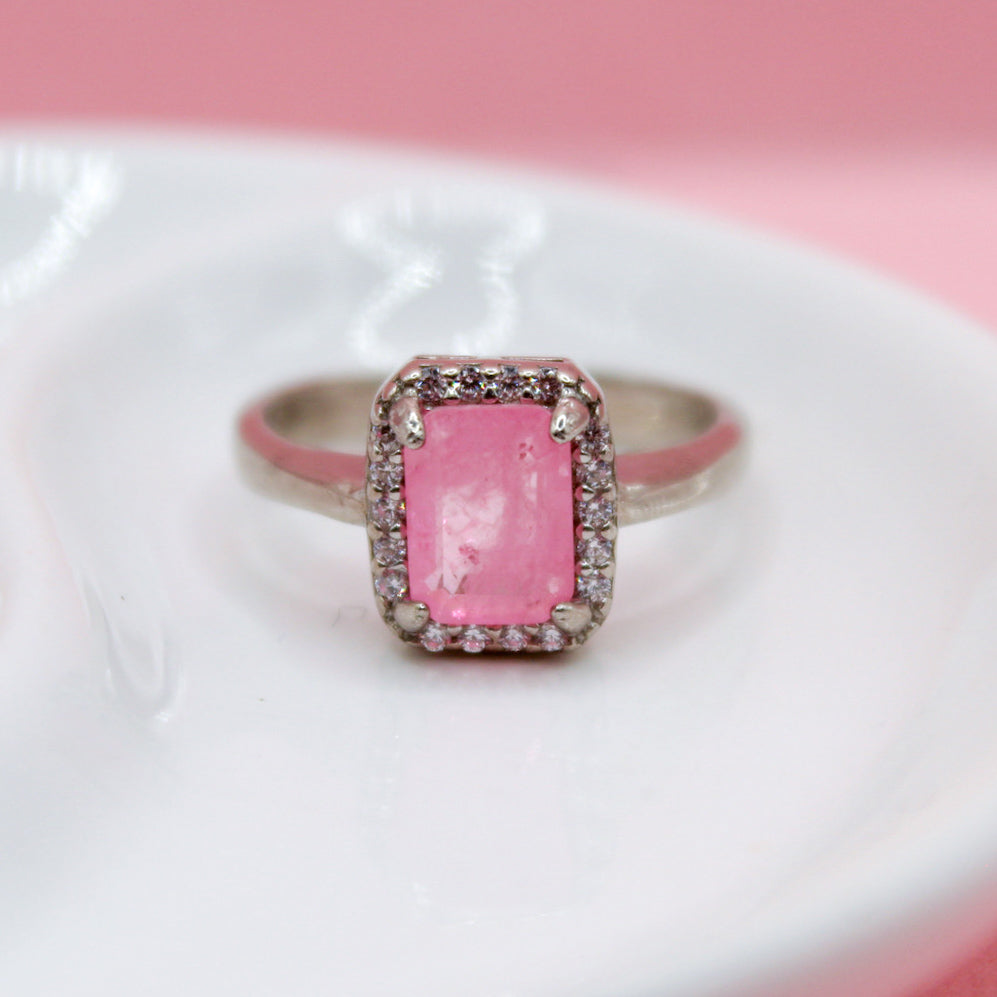 ANILLO PARAIBA ROSA CUADRADA PLATA ITALIANA .925