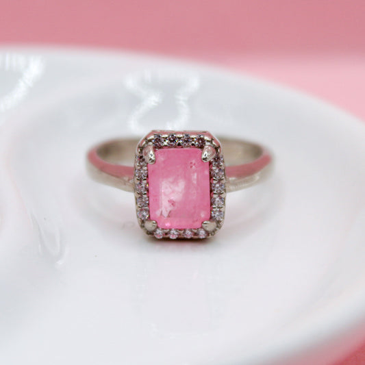 ANILLO PARAIBA ROSA CUADRADA PLATA ITALIANA .925