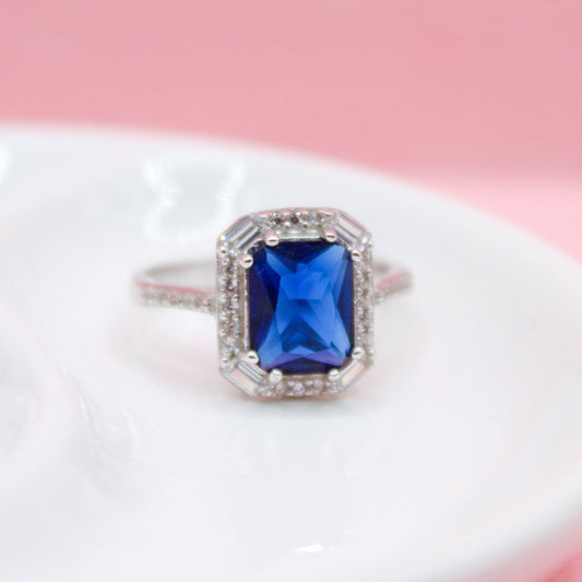 ANILLO TANZANITA AZUL CUADRADA PLATA ITALIANA .925