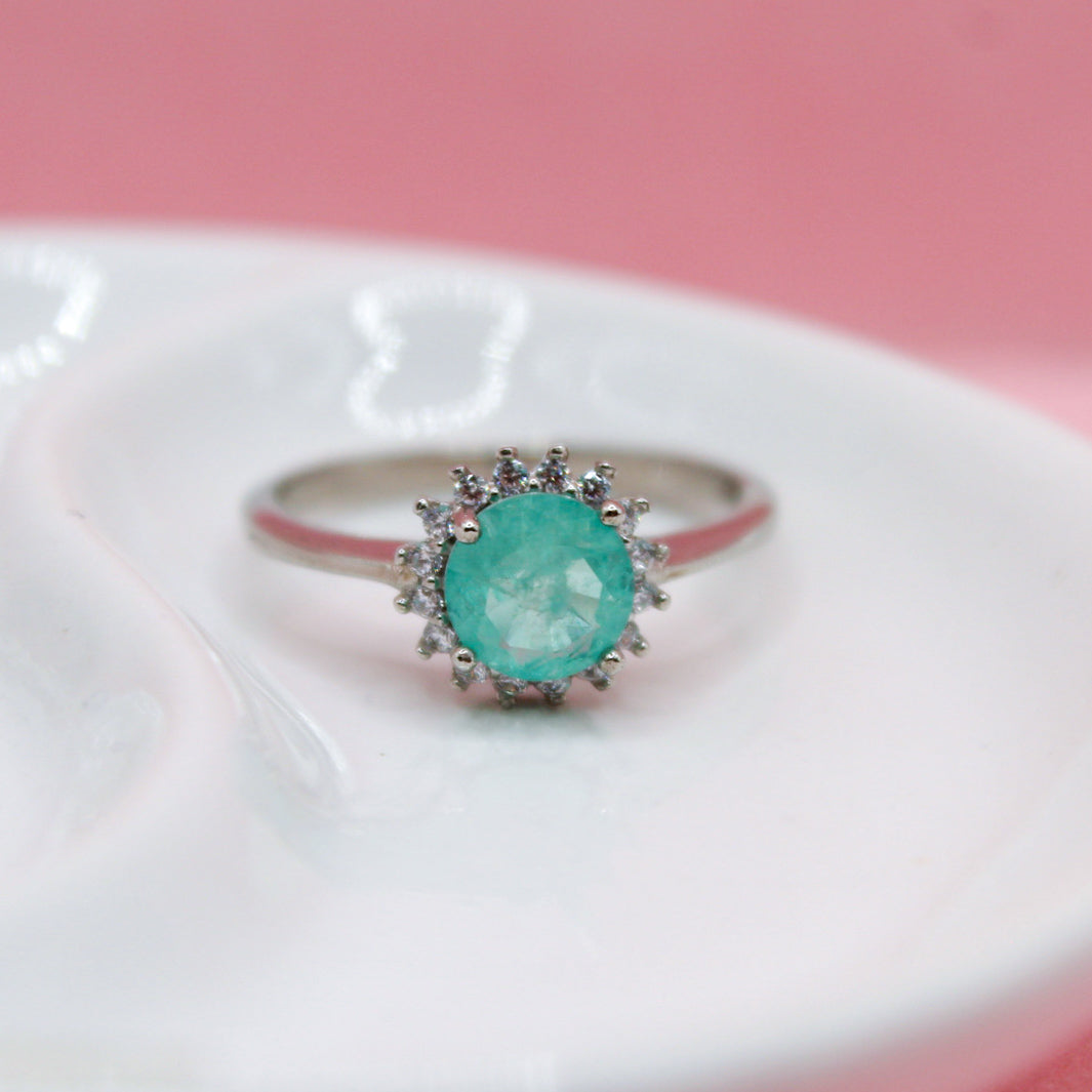 ANILLO PARAIBA TURQUESA REDONDA PLATA ITALIANA .925