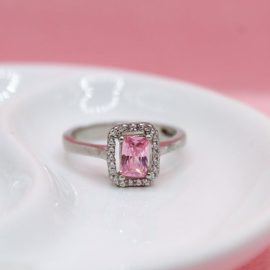 ANILLO PARAIBA ROSA CUADRADA PLATA ITALIANA .925