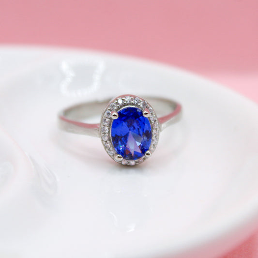 ANILLO TANZANITA AZUL PLATA ITALIANA .925