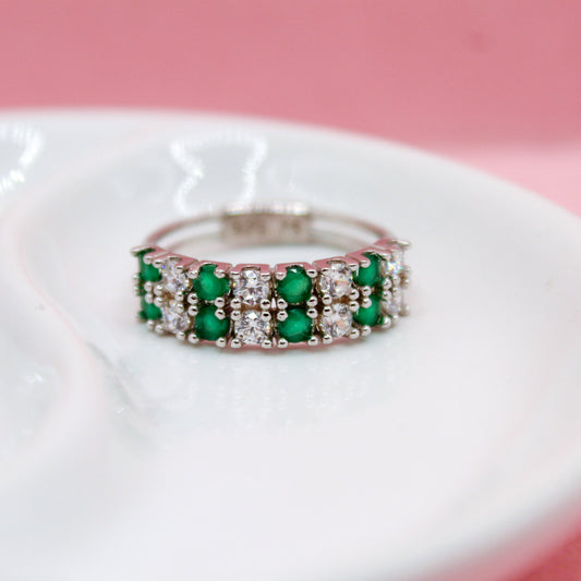 ANILLO PARAIBA VERDE CON MOISANITA BLANCA PLATA ITALIANA .925