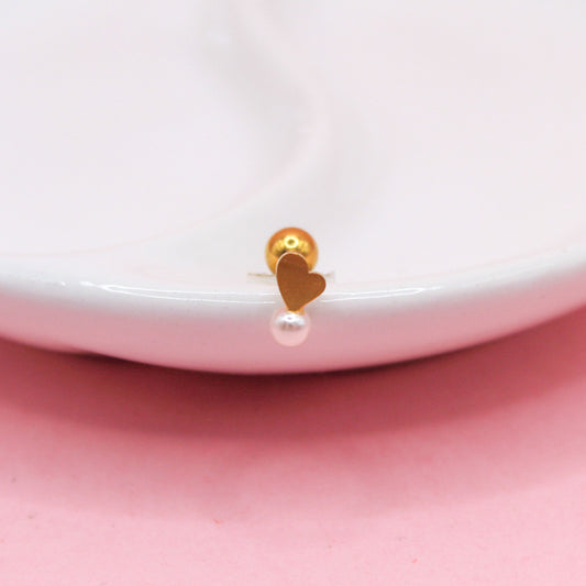 CORAZÓN LISO CON PERLA BLANCA 316L