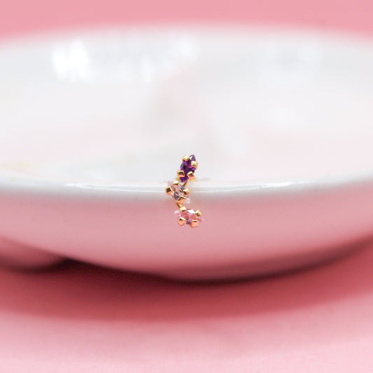 LAMBADA TRES ZIRCONIAS ROSA, MORADA Y BLANCA 10K