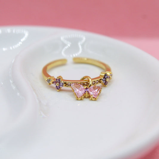 ANILLO MARIPOSA COLGANTE ZIRCONIA ROSA