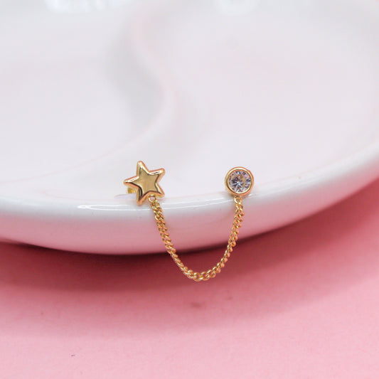 ESTRELLA LISA Y ZIRCONIA BICELADA CON CADENA 10K