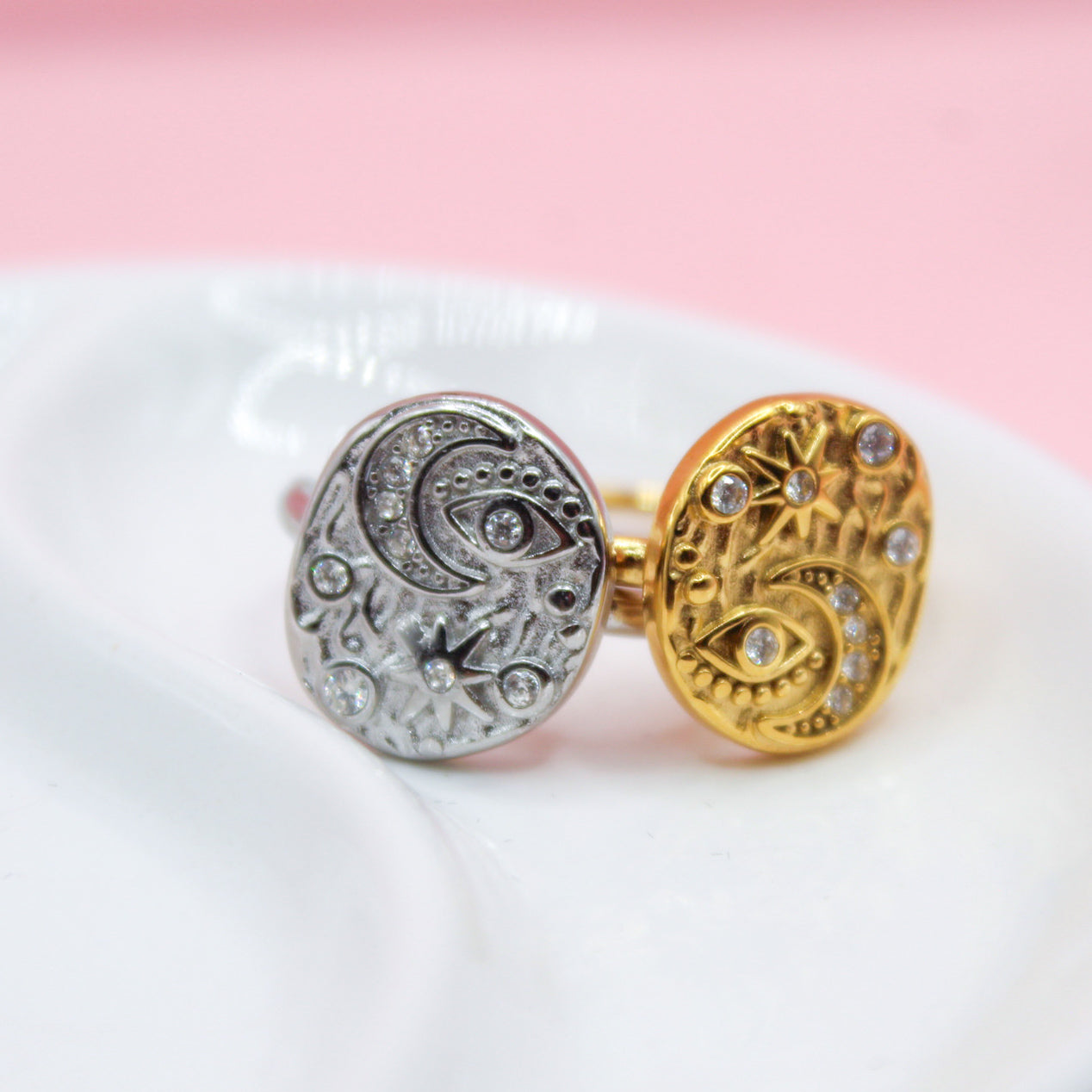 ANILLO CIRCULO LUNA ESTRELLA OJO ZIRCONIA