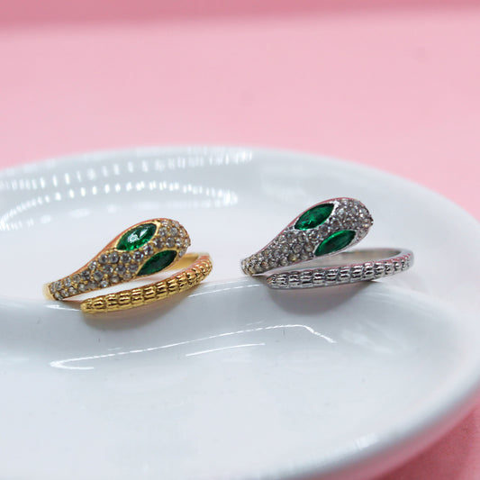 ANILLO SERPIENTE OJO VERDE ZIRCONIA