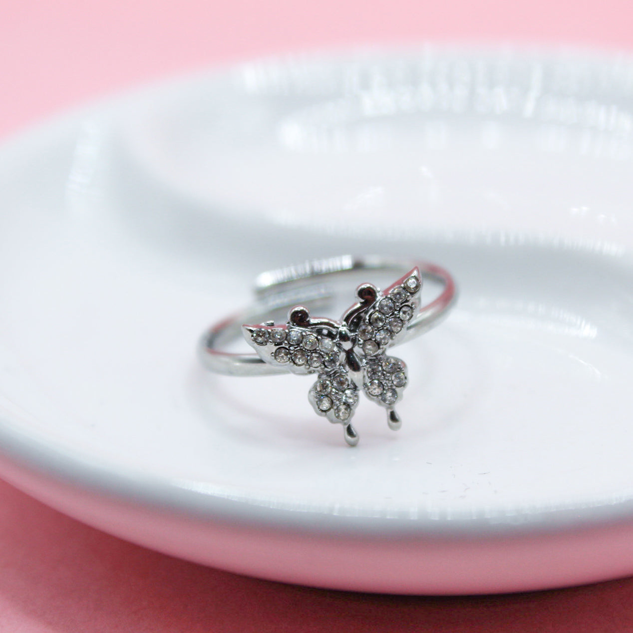 ANILLO PLATEADO MARIPOSA ZIRCONIA ALAS PICUDAS