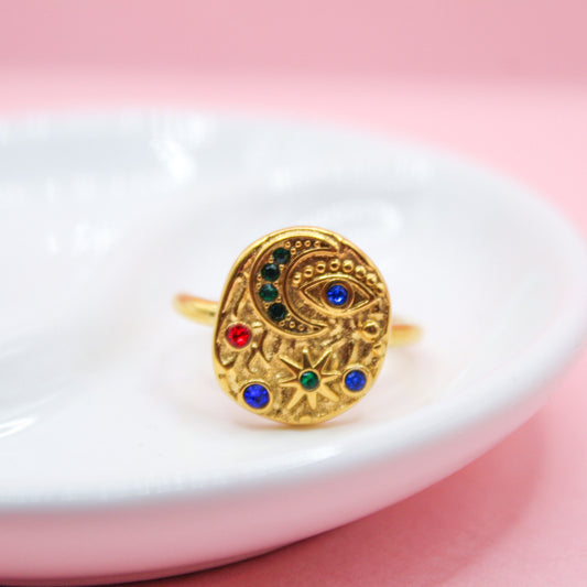 ANILLO CIRCULO LUNA ESTRELLA OJO ZIRCONIA COLORES