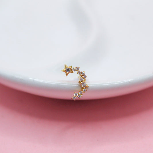 MEDIO CIRCULO ESTRELLA Y ZIRCONIAS ORO JAPONES 10K