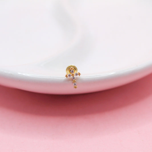 CRUZ CHICA CINCO ZIRCONIAS ORO JAPONES 10K