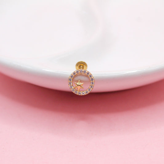 CIRCULO ZIRCONIAS CON ESTRELLA CENTRO ORO JAPONES 10K