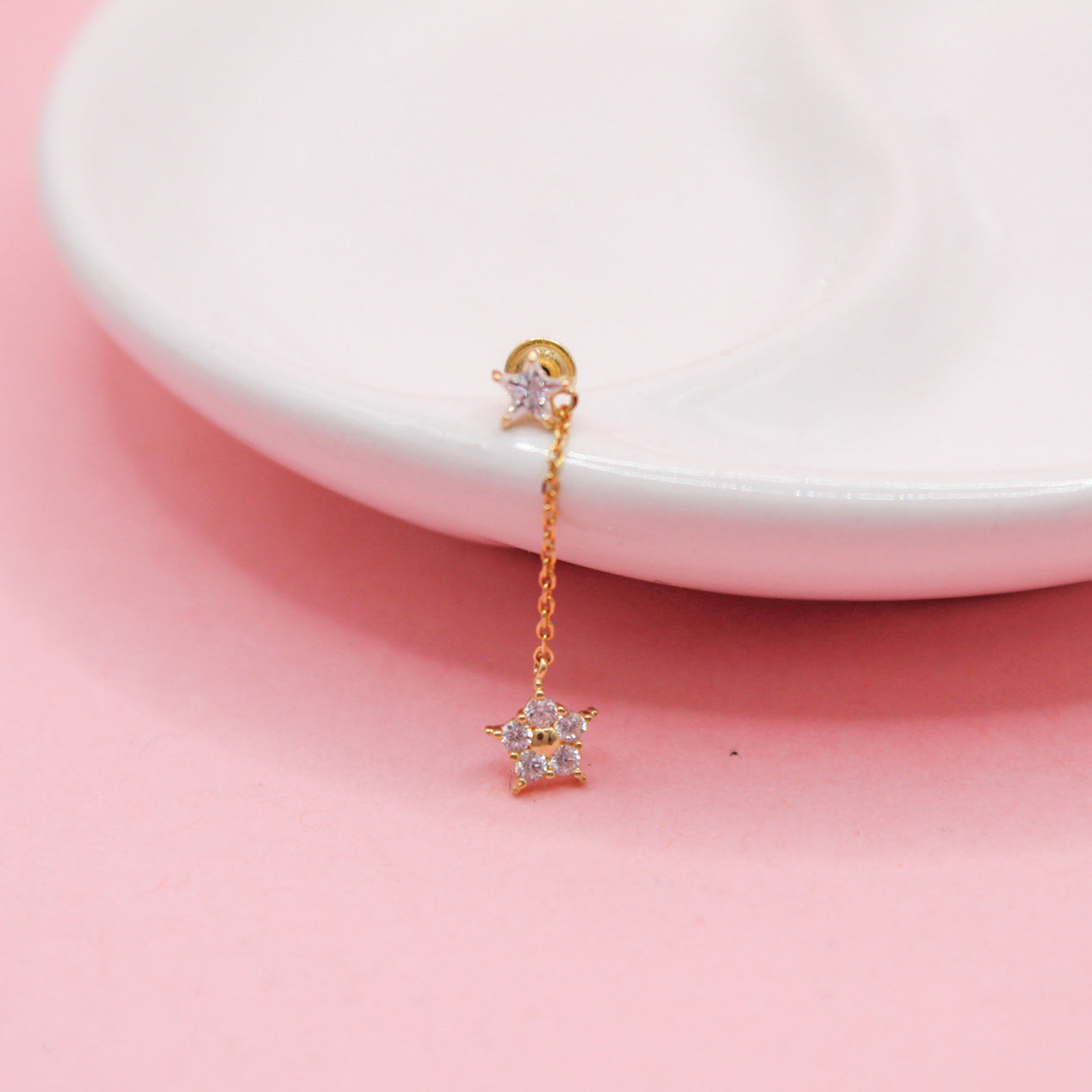 ESTRELLA CHICA CON COLGANTE ESTRELLA GRANDE ORO JAPONES 10K