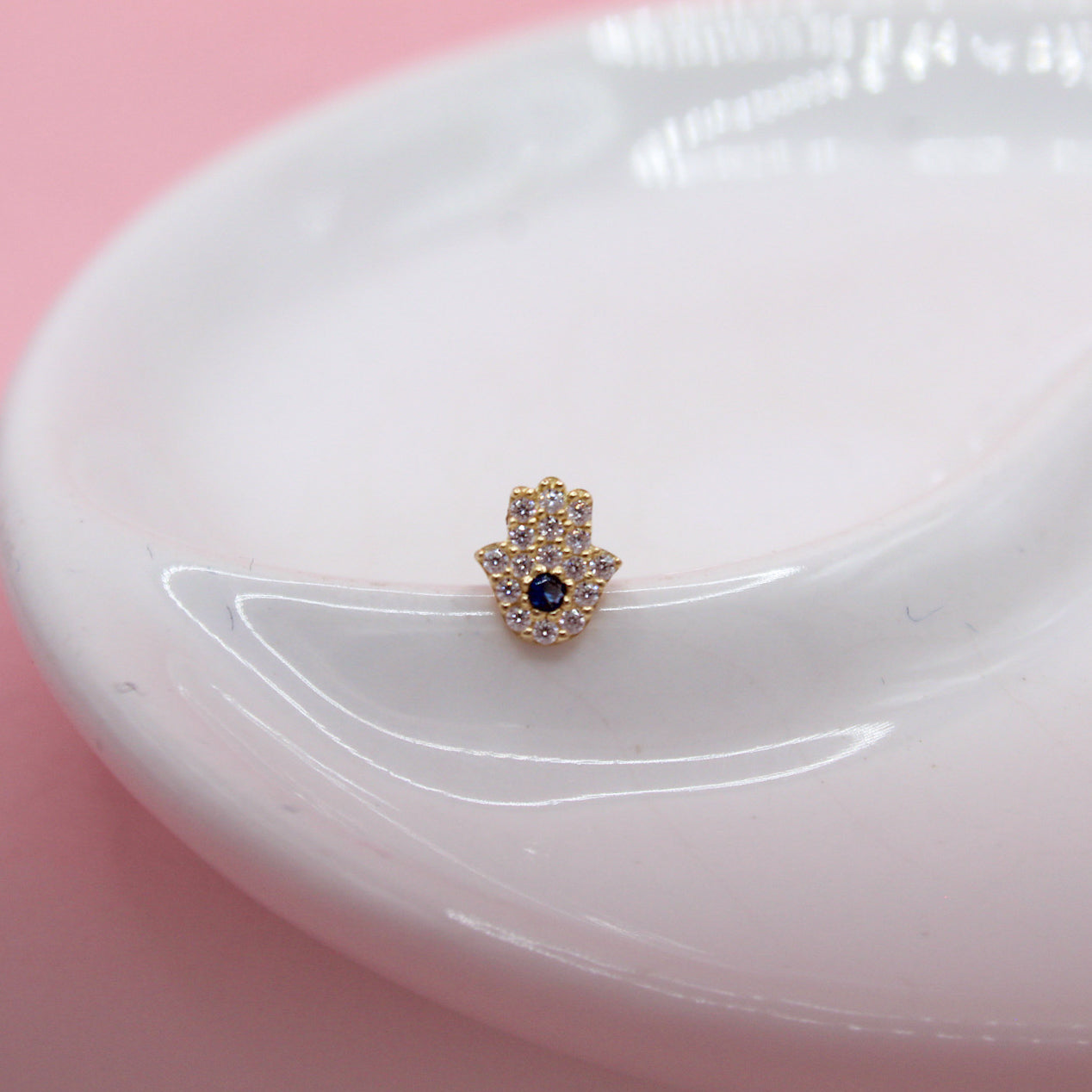 MANO DE FATIMA ZIRCONIA AZUL ORO JAPONES 10K