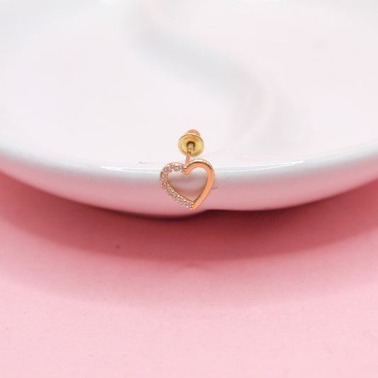 CORAZON SILUETA Y MITAD ZIRCONIAS ORO JAPONES 10K