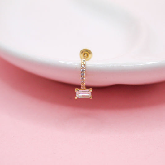 MEDIA ARRACADA ZIRCONIA CUADRADA Y ZIRCONIAS CIRCULARES ORO JAPONES 10K