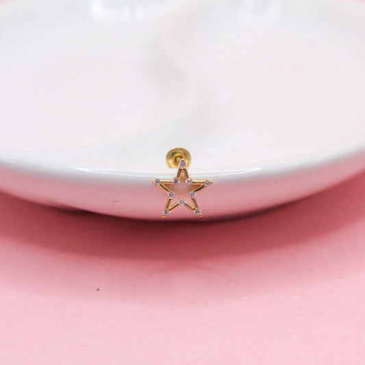 ESTRELLA SILUETA DIEZ ZIRCONIAS ORO JAPONES 10K