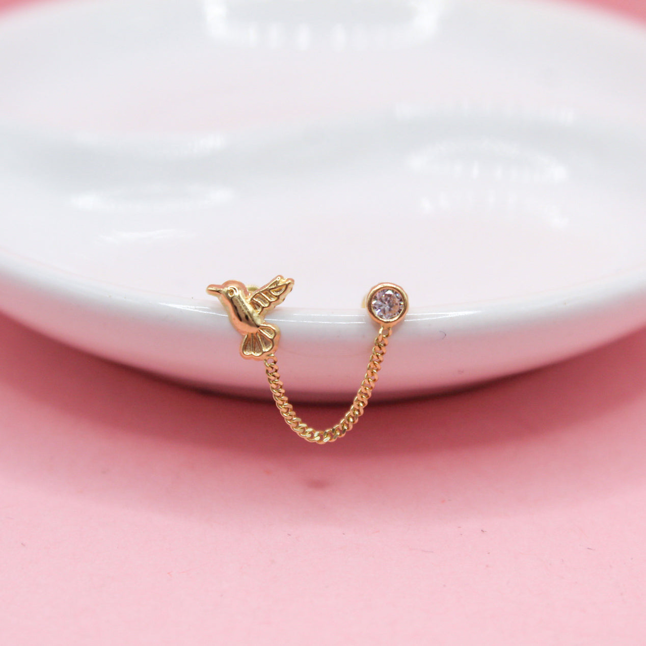 COLIBRI ZIRCONIA BICELADA CON CADENA 10K