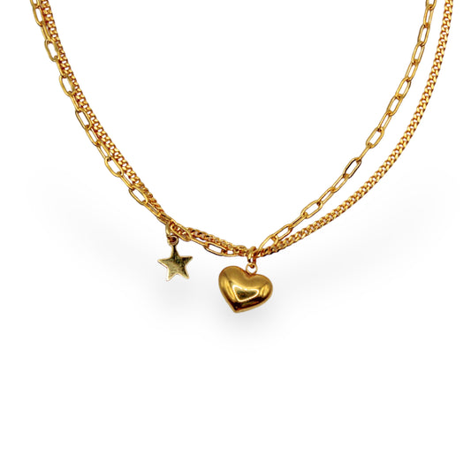 PULSERA DOBLE CON CORAZÓN Y ESTRELLA