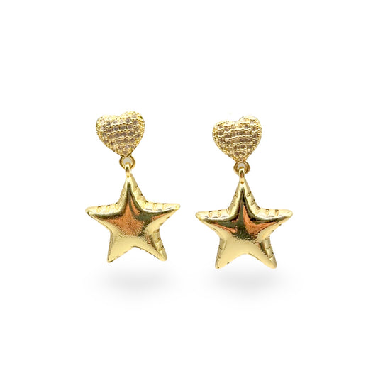 ARETES DE CORAZÓN CON ESTRELLA COLGANTE