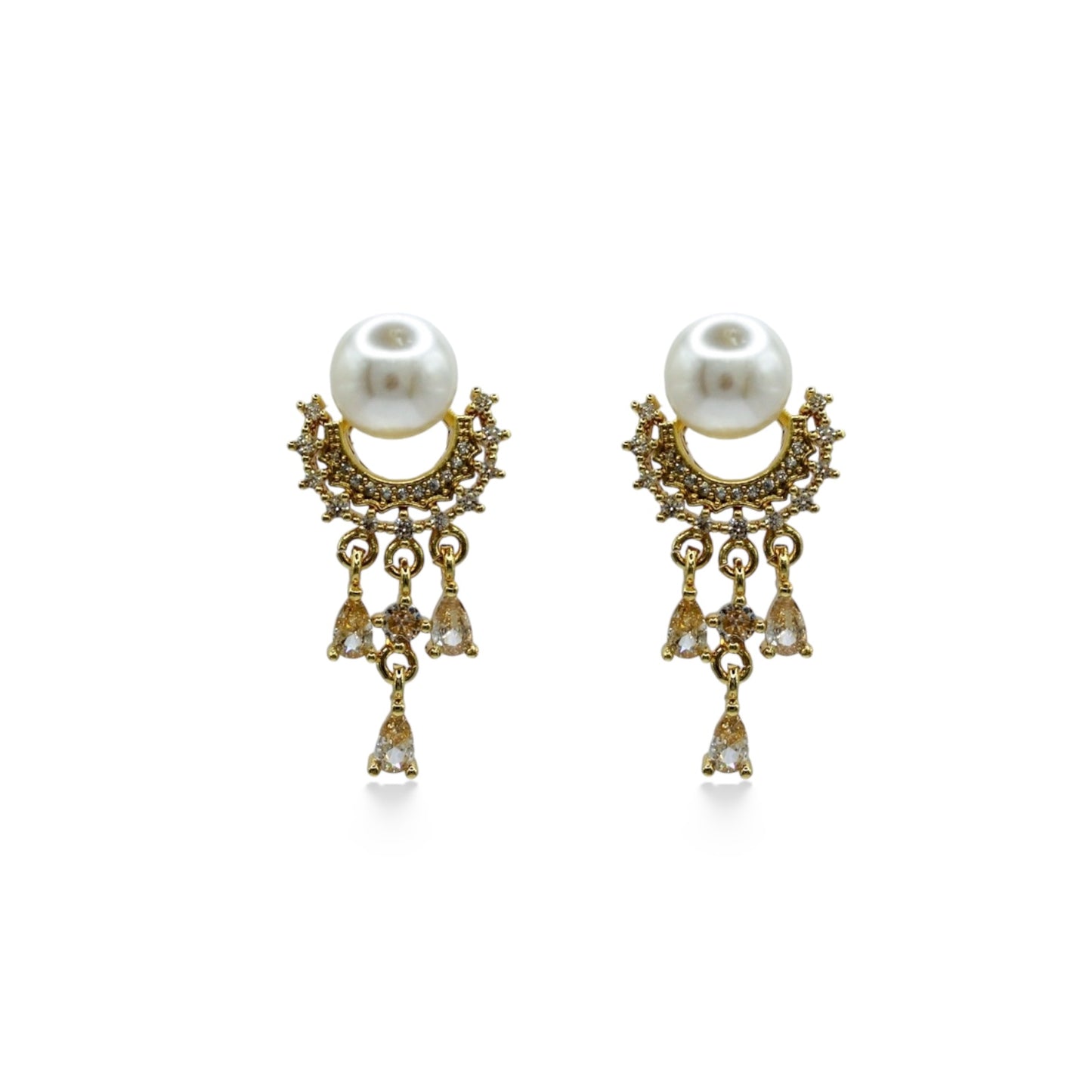 ARETES PERLA BLANCA CON ZIRCONIAS COLGANTES