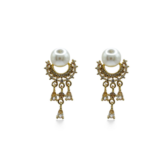 ARETES PERLA BLANCA CON ZIRCONIAS COLGANTES