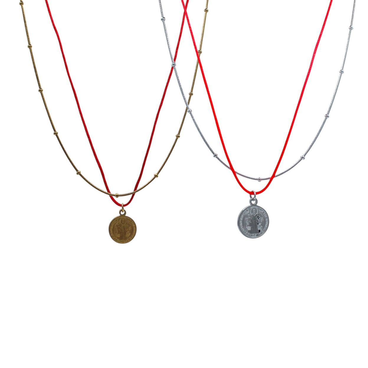 COLLAR PLATEADO DOBLE CON DIJE DE SAN BENITO