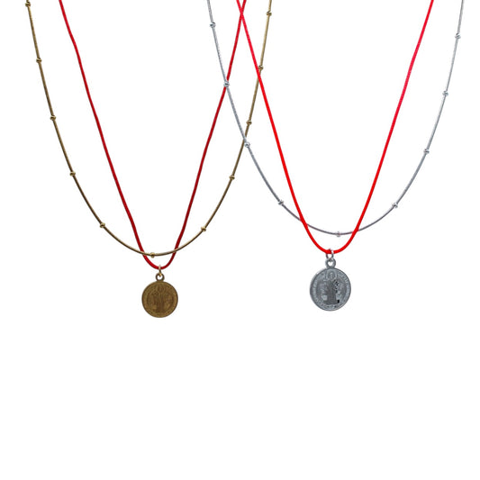 COLLAR PLATEADO DOBLE CON DIJE DE SAN BENITO