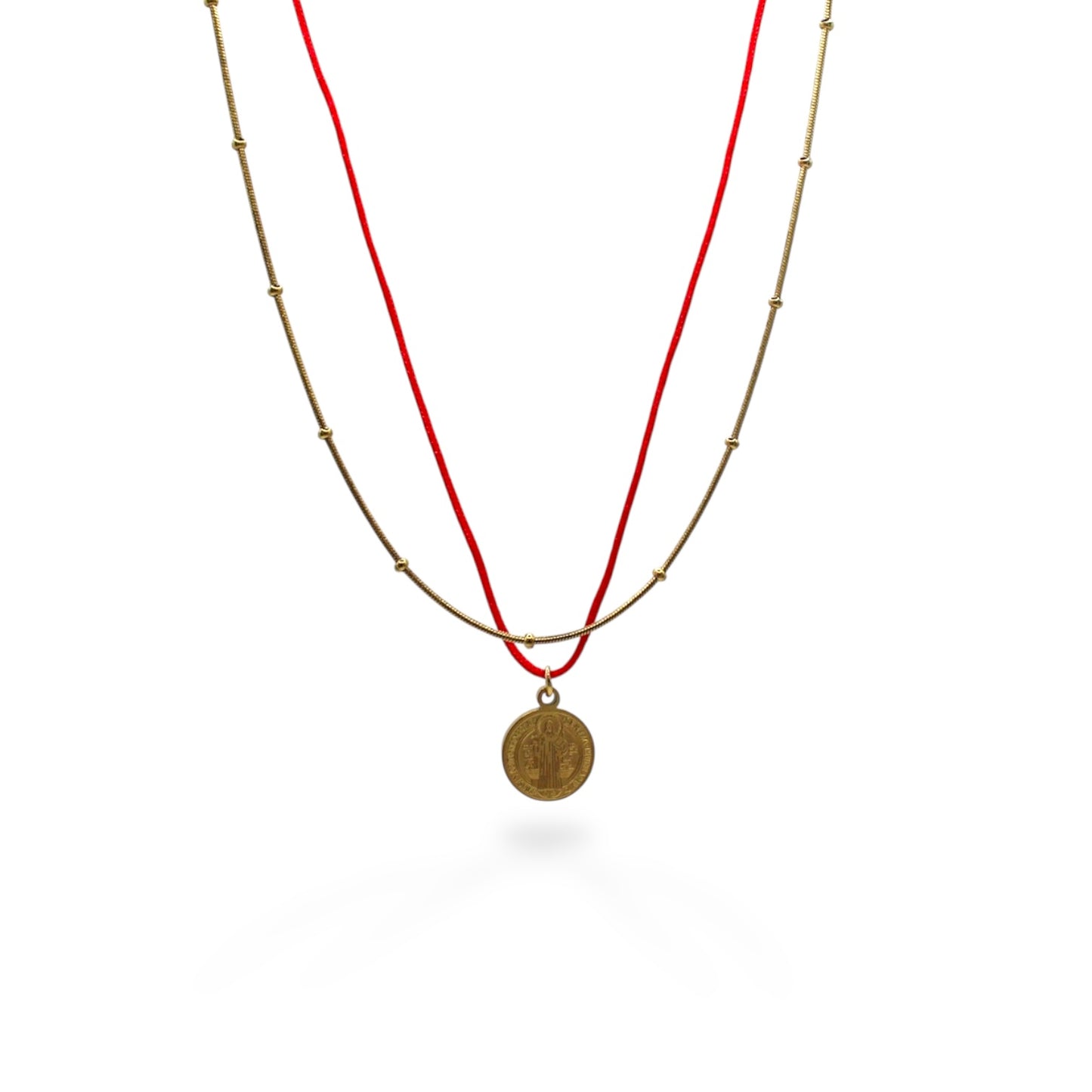 COLLAR PLATEADO DOBLE CON DIJE DE SAN BENITO