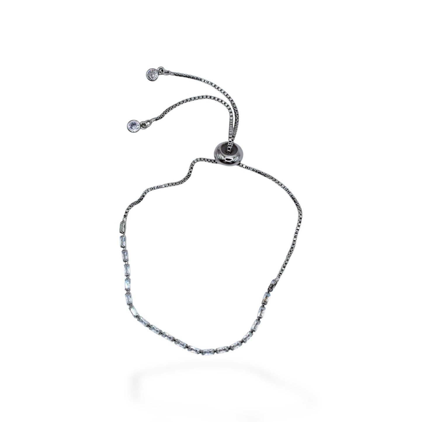 PULSERA PLATEADA ZIRCONIAS RECTANGULARES AJUSTE