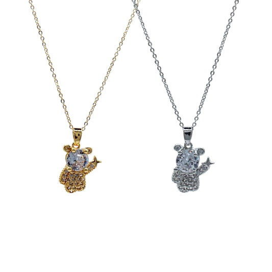 COLLAR OSITO CABEZA ZIRCONIA BLANCA