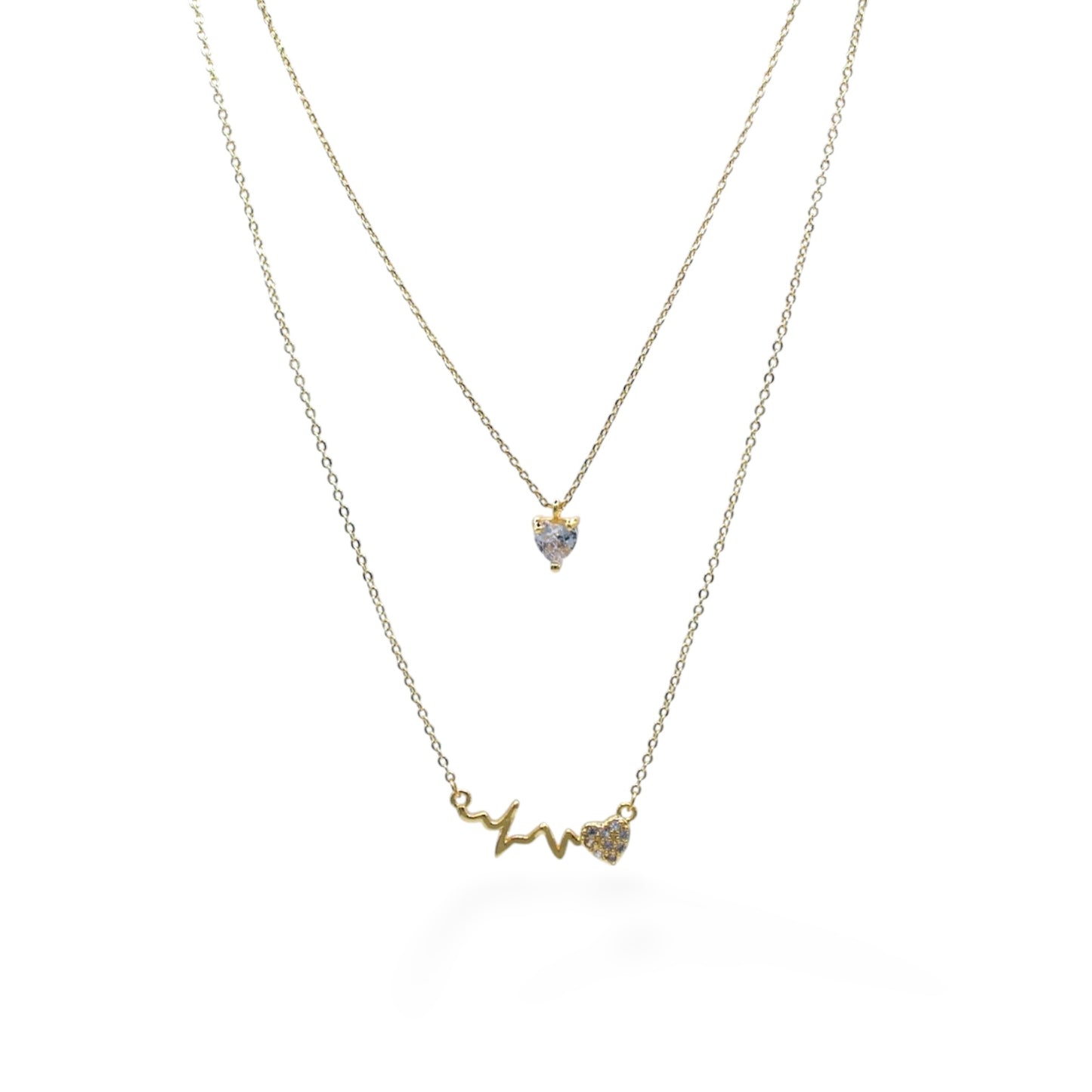 COLLAR DOBLE LÍNEA CON CORAZÓN ZIRCONIAS