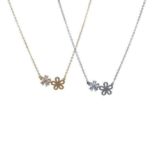 COLLAR DOS FLORES CON ZIRCONIAS